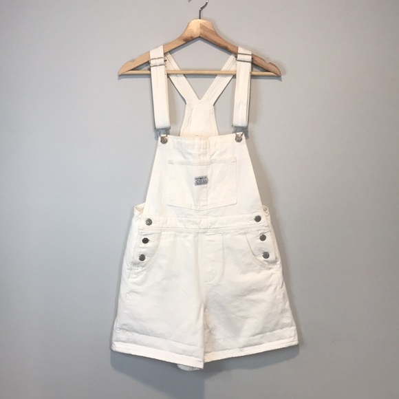 Vintage Levi’s Denim White Overall Shorts XS - Picture 6 of 11